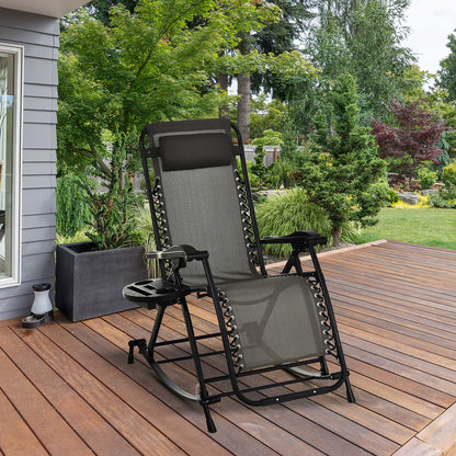 Folding Recliner Chair Outdoor Lounge Rocker Zero-Gravity Seat Grey