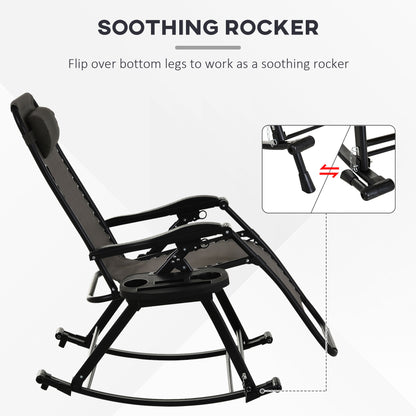 Folding Recliner Chair Outdoor Lounge Rocker Zero-Gravity Seat Grey