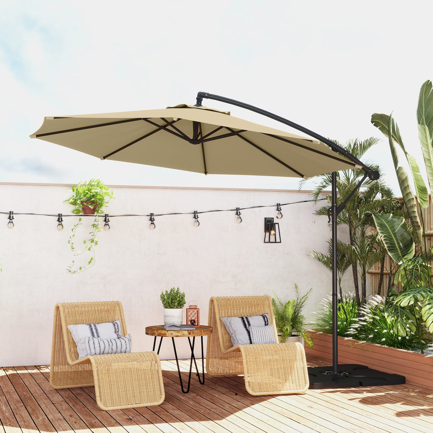 3(m) Banana Parasol Cantilever Umbrella Garden w/ Base Weights