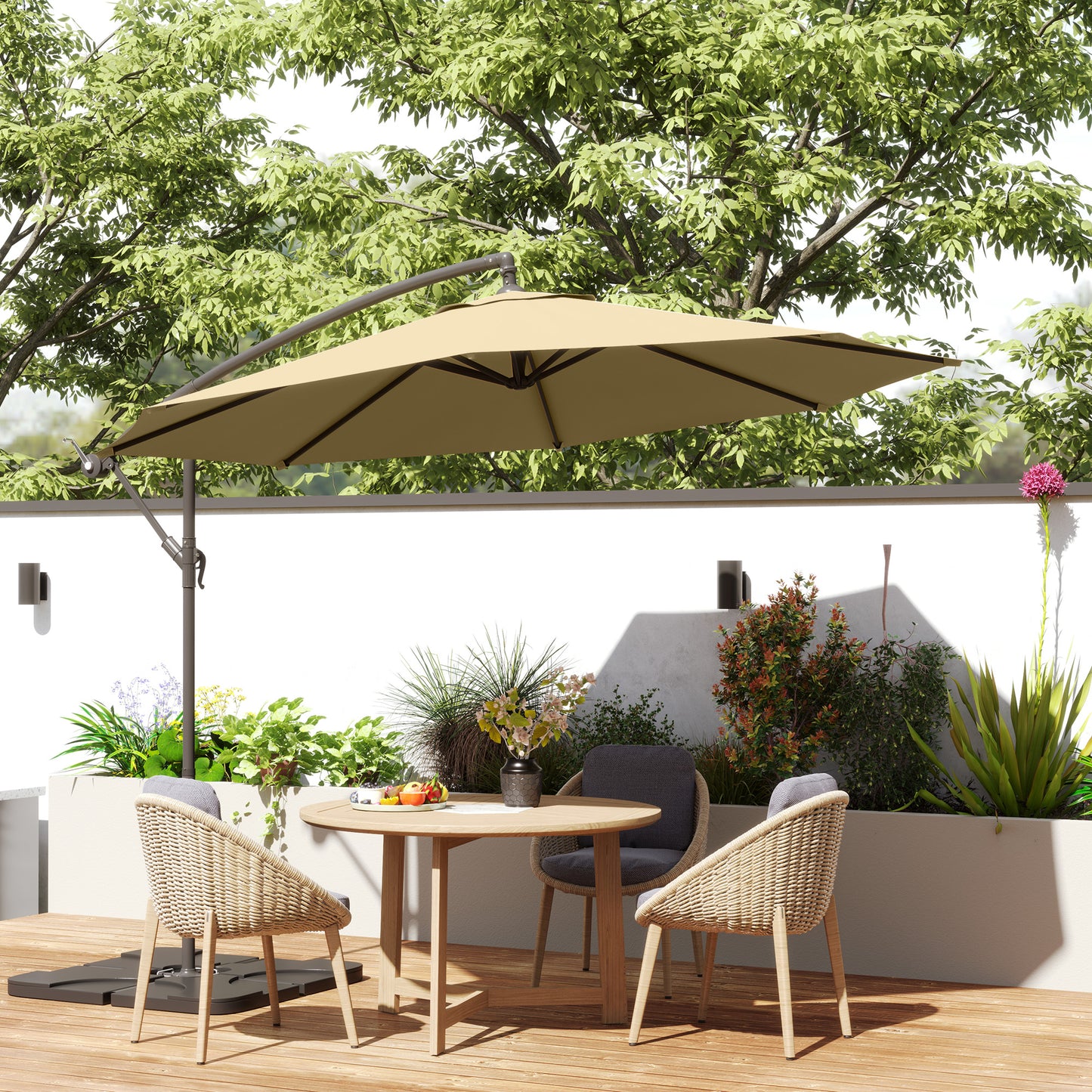 3(m) Banana Parasol Cantilever Umbrella Garden w/ Base Weights