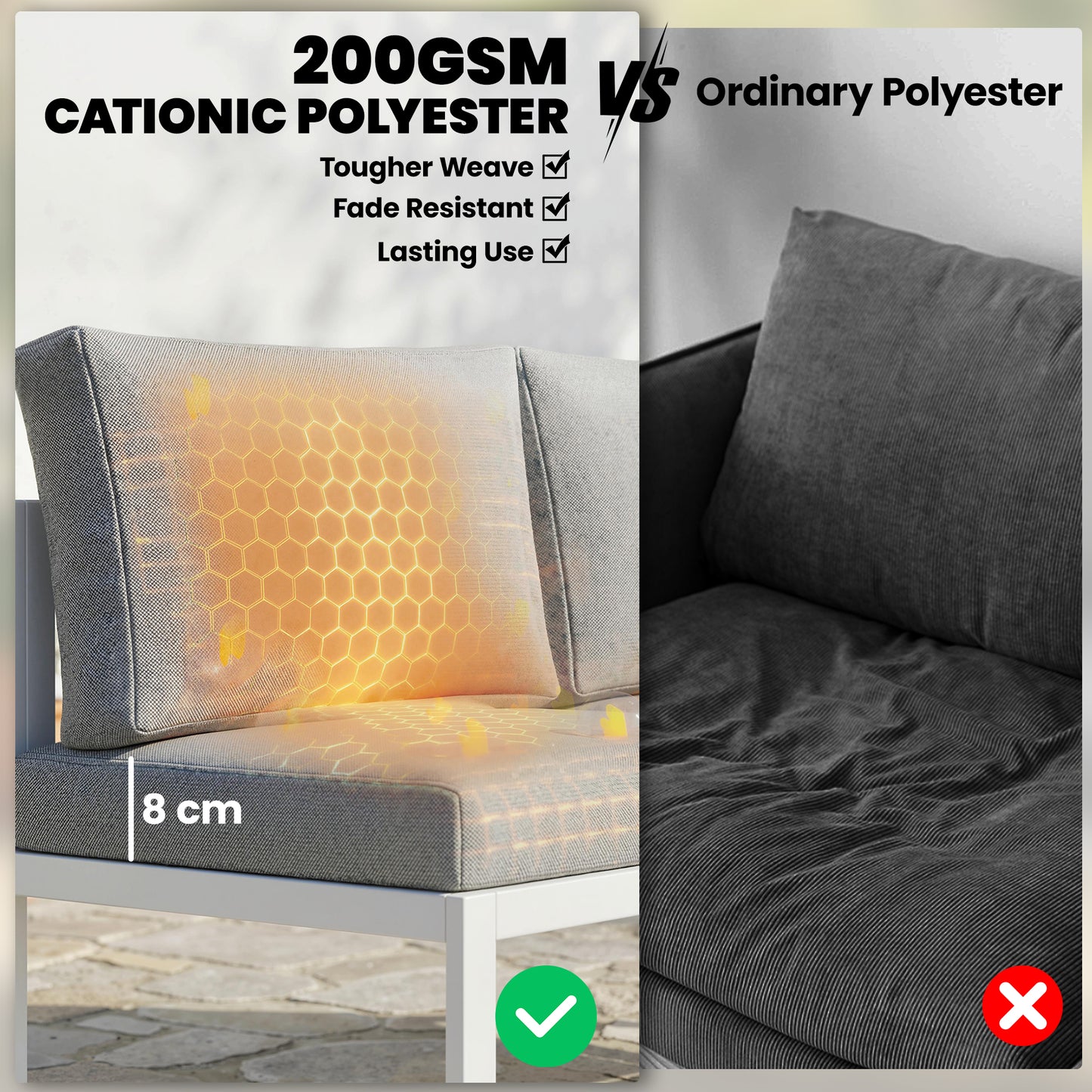 6 Seater Metal Garden Furniture Corner Sofa Set, White