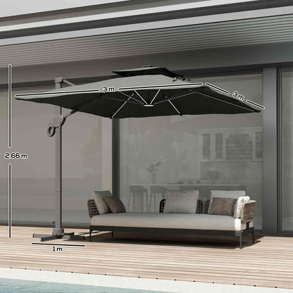 3 x 3(m) Cantilever Umbrella Power Bank Solar Cold Light Dark Grey