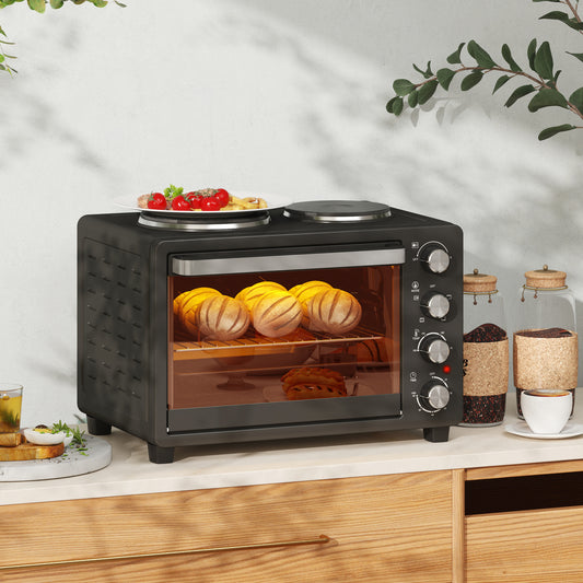 28L Countertop Toaster Oven with 2 Hot Plates, Grill, Roast, Bake