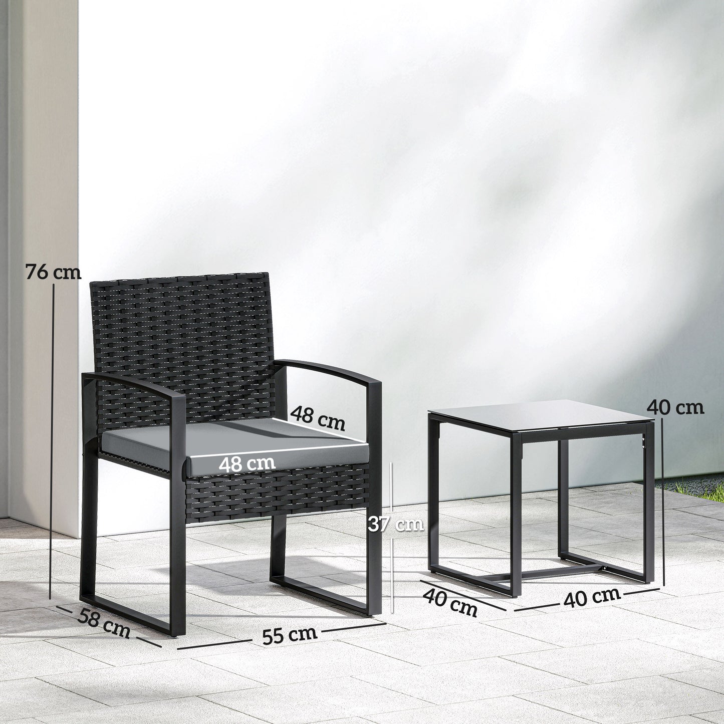 Rattan Bistro Set, 3 PCS Garden Furniture with Cushion, Light Grey