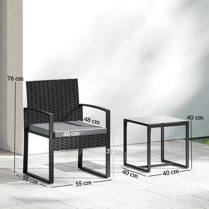 Rattan Bistro Set, 3 PCS Garden Furniture with Cushion, Light Grey