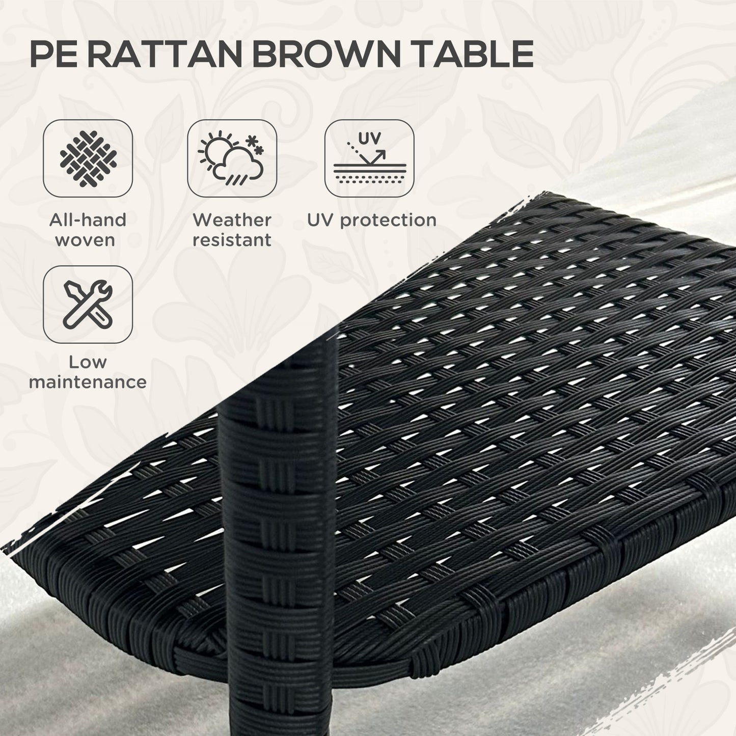 PE Rattan Coffee Table, Two-tier Side Table with Glass Top, Black