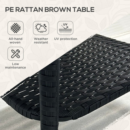 PE Rattan Coffee Table, Two-tier Side Table with Glass Top, Black