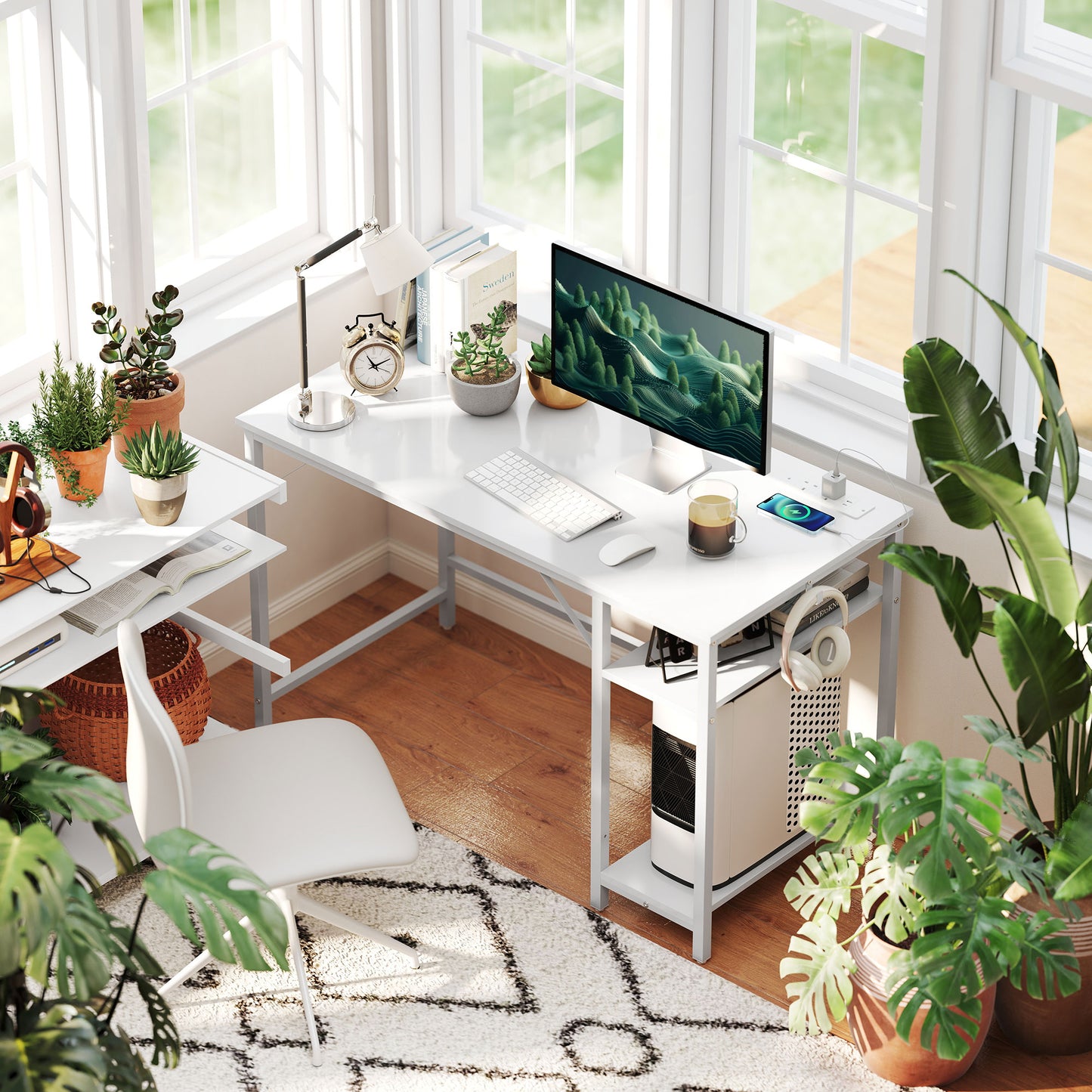 120 x 60 cm Home Office Desk Reversible Study Table for Bedroom White