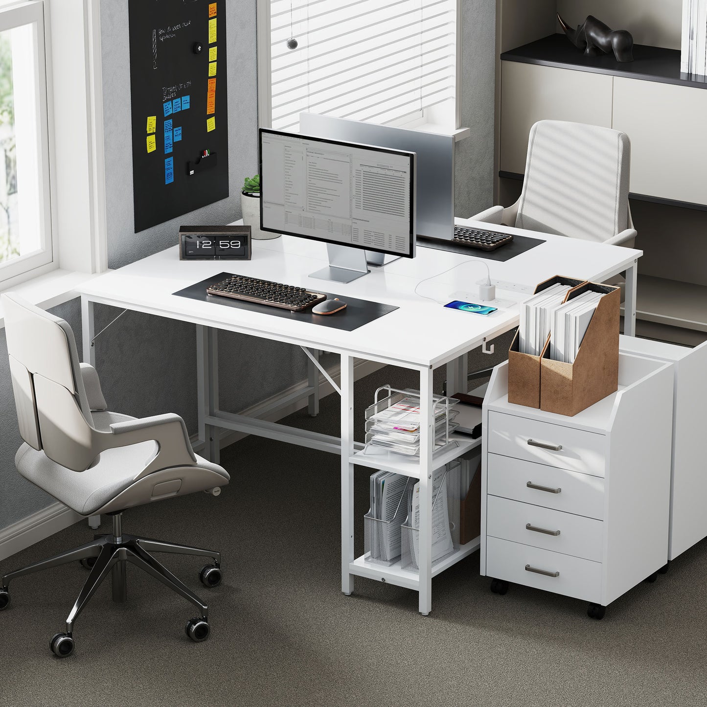 120 x 60 cm Home Office Desk Reversible Study Table for Bedroom White