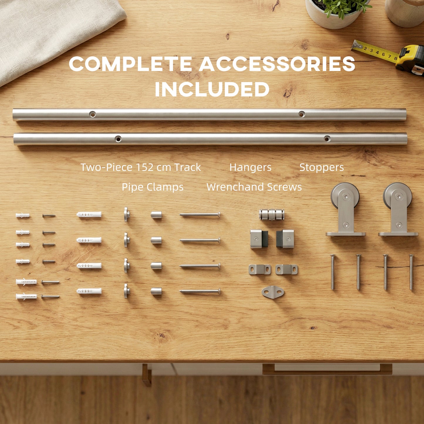 Sliding Door Hardware Kit Smooth Quiet 152cm Silver Tone