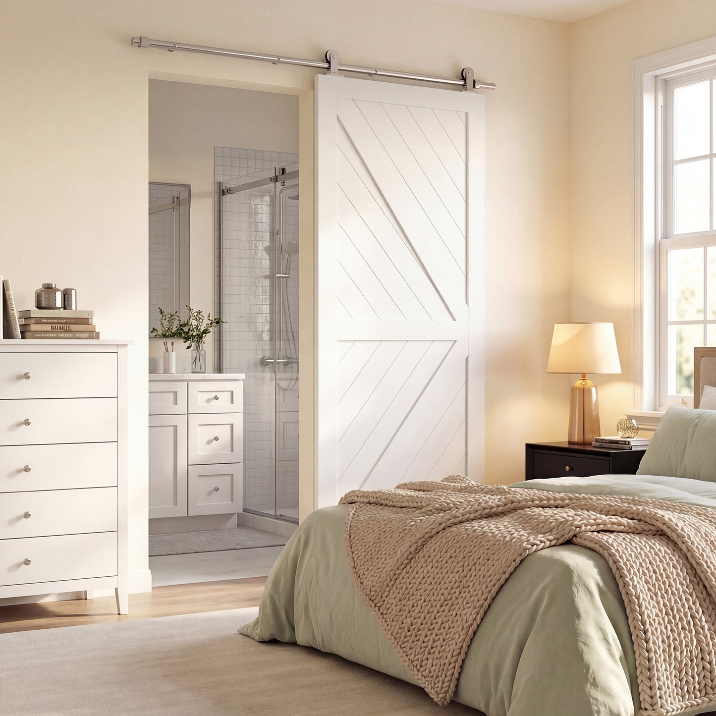 Sliding Door Hardware Kit Smooth Quiet 152cm Silver Tone