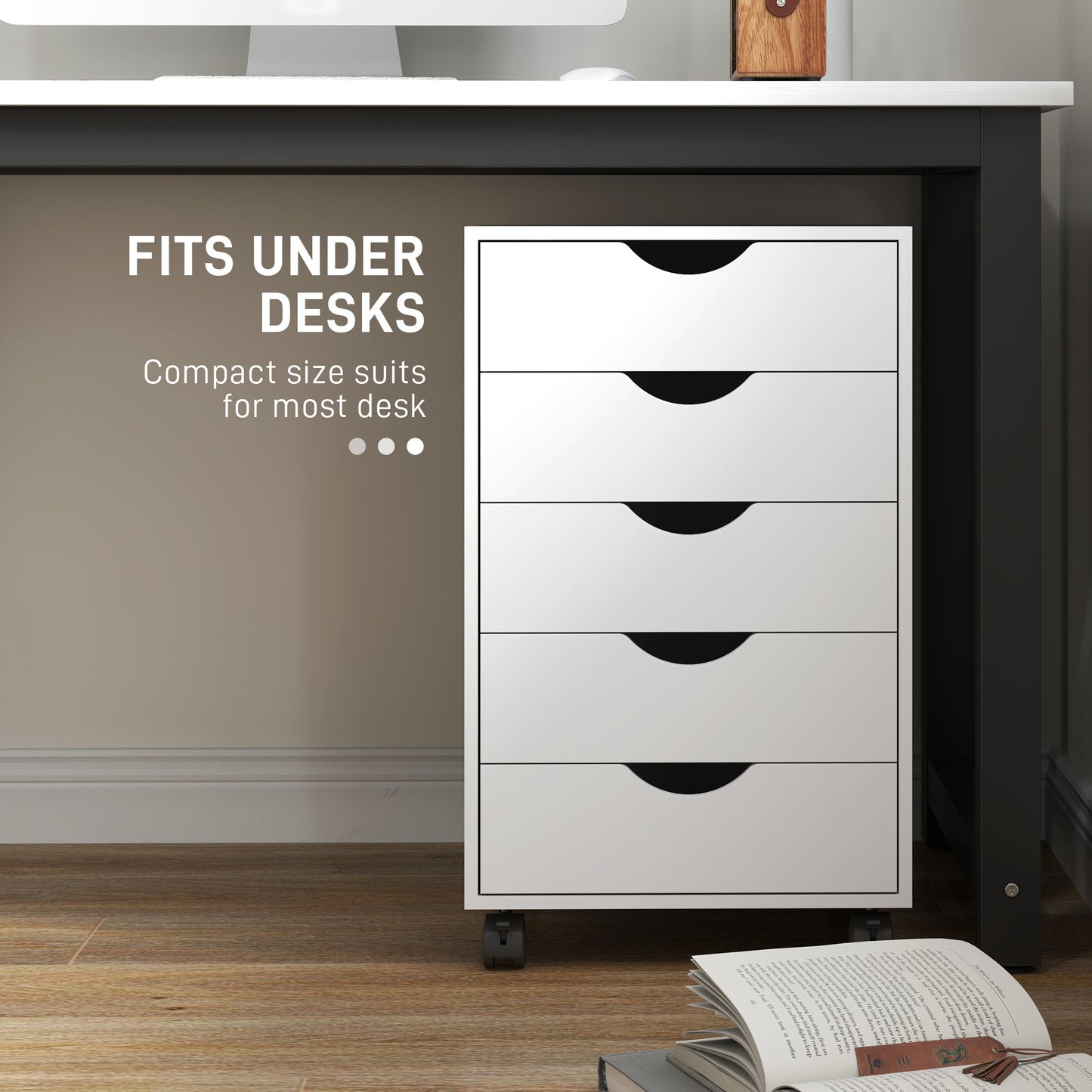 Mobile Vertical Filing Cabinet with 5 Drawers for Home Office, White