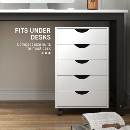 Mobile Vertical Filing Cabinet with 5 Drawers for Home Office, White