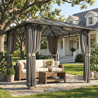 3 x 3 m Hardtop Gazebo with PC Roof, Aluminium Garden Gazebo, Tan