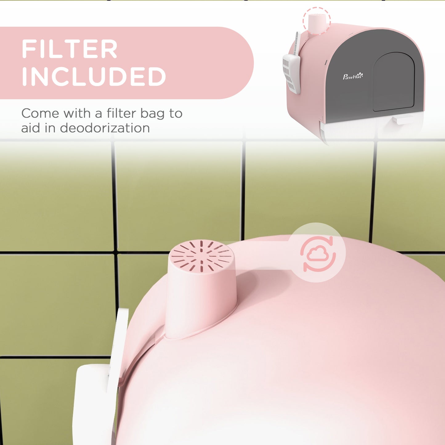 Cat Litter Box Kitten Litter Tray w/ Lid, Scoop, Filter, Flap Door, Pink