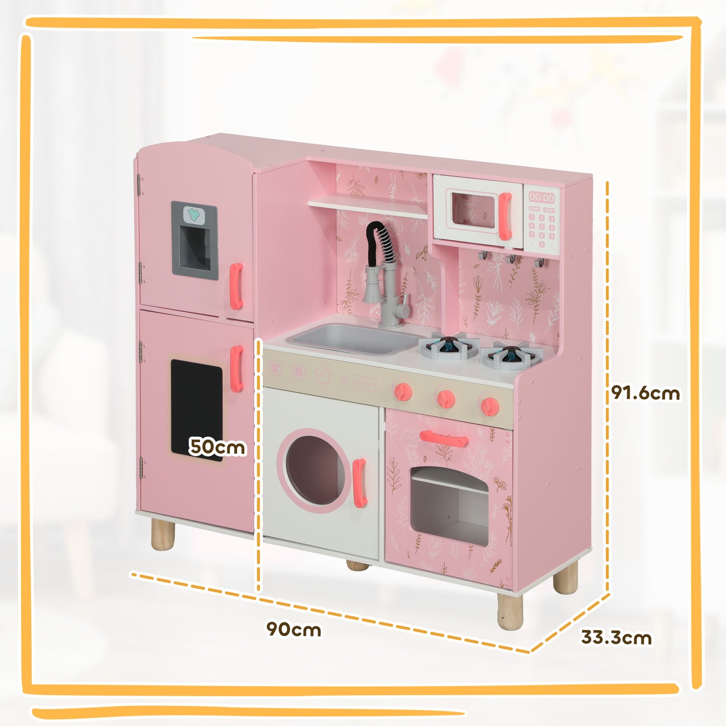 Play Kitchen Kids Kitchen Set with Lights and Sounds - Pink