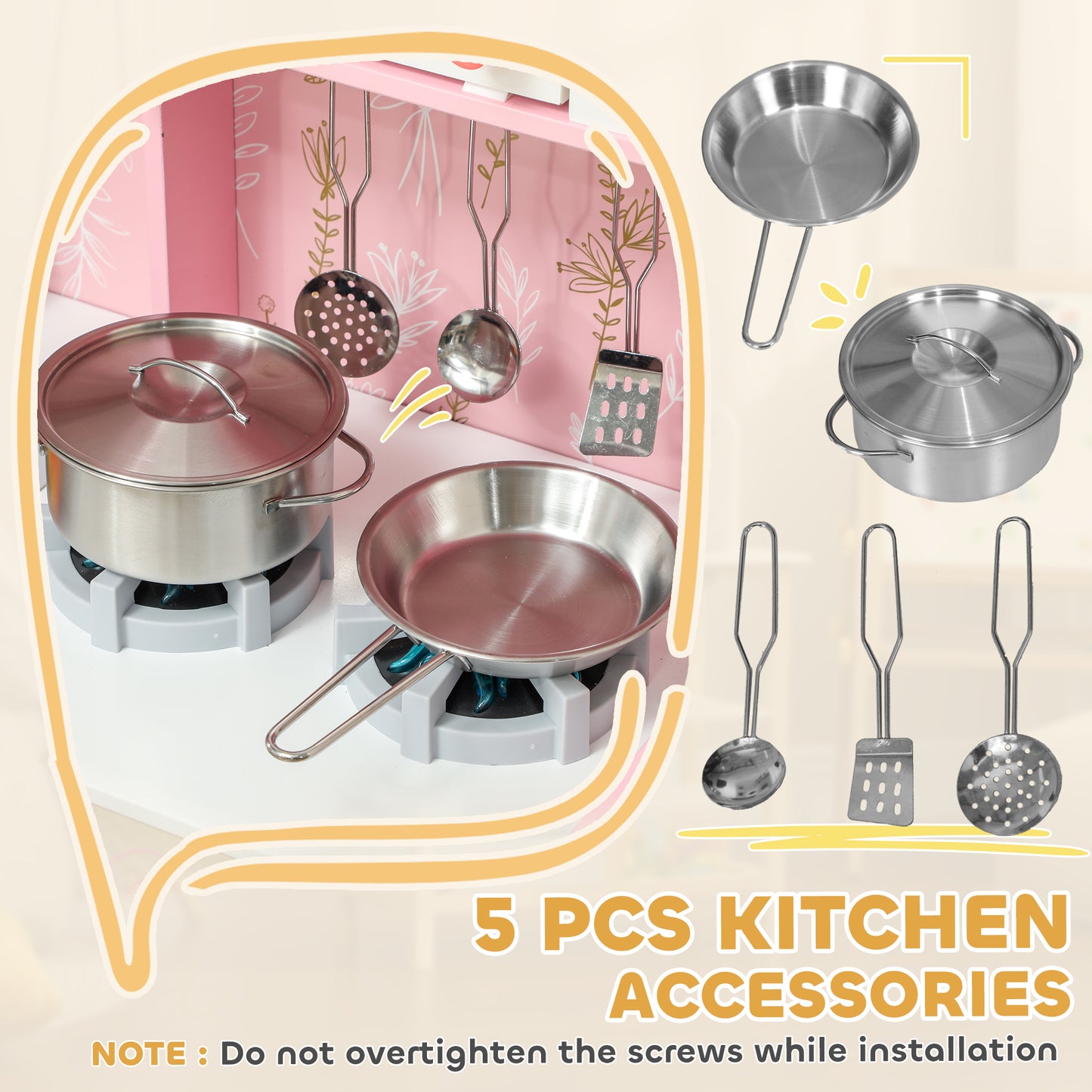 Play Kitchen Kids Kitchen Set with Lights and Sounds - Pink