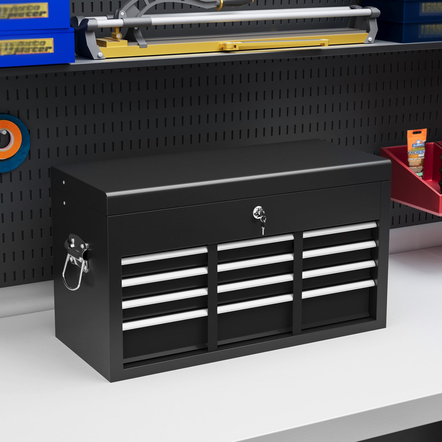 Lockable Metal Tool Chest w/ 6 Drawer, Ball Bearing Runners, Black