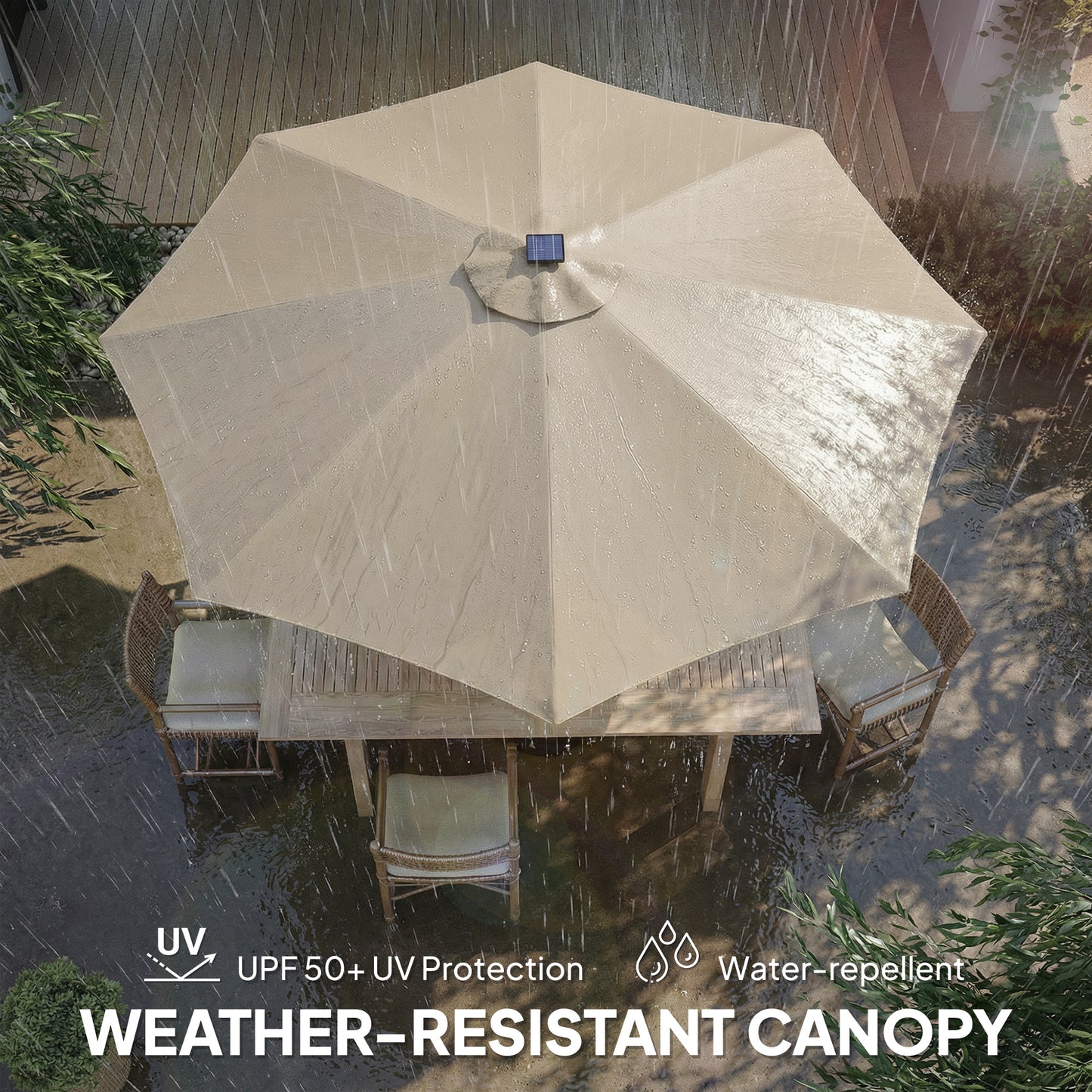 3 m Garden Parasol Umbrella with LED Lights, Patio Umbrella Beige