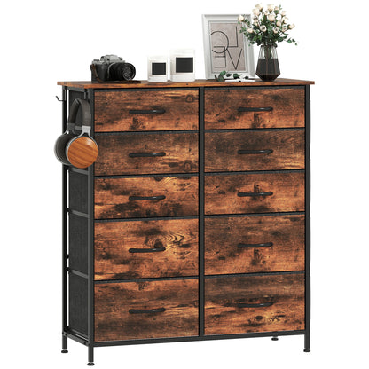 Fabric Chest of Drawers, 10 Drawer Dresser for Bedroom, Rustic Brown