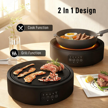 Electric Ceramic Hob with Grill Plate with 4 Heat Levels for All Type