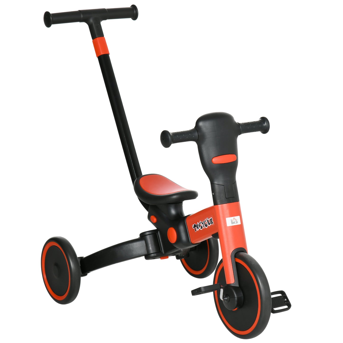 4-in-1 Tricycle for Kids, Baby Trike with Adjustable Push Handle, Detachable Foot Rest for 18-60 Months, Red