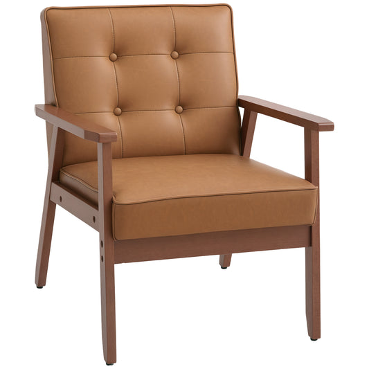 Accent Chair PU Leather Armchair with Armrests for Living Room Brown