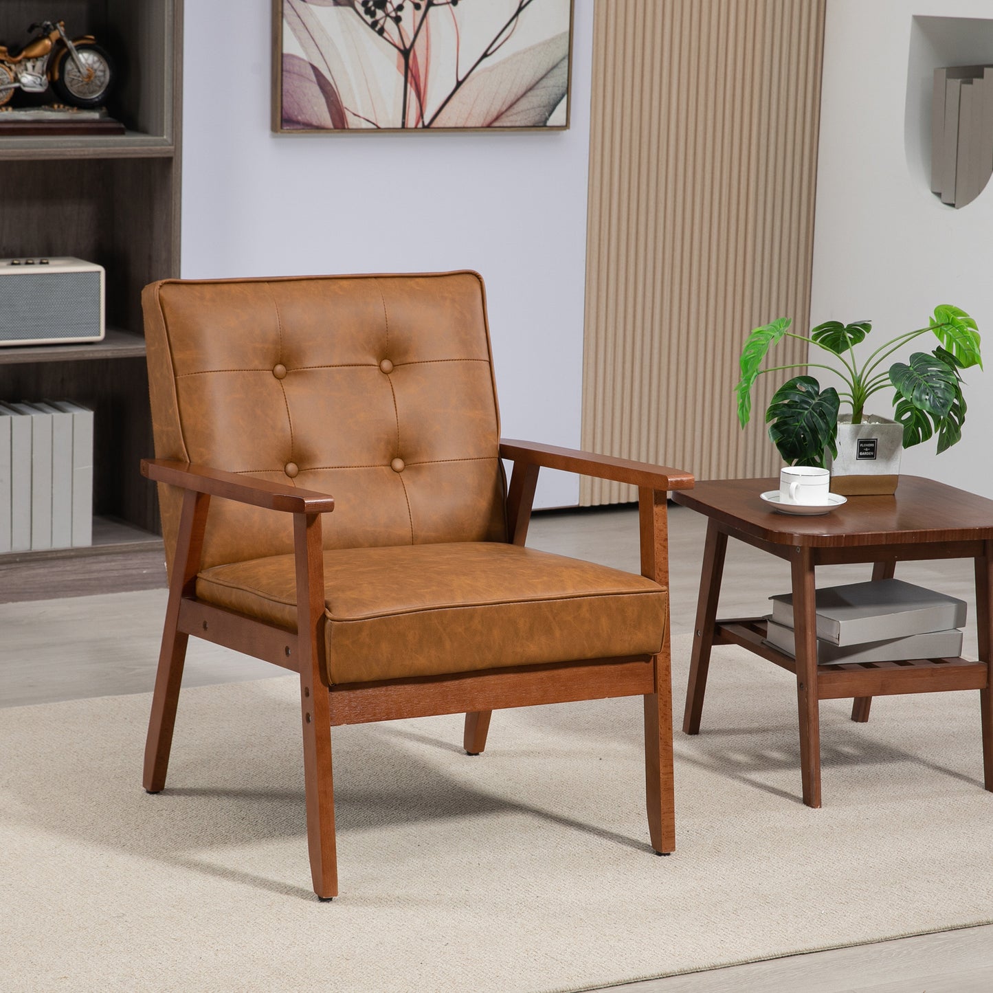 Accent Chair PU Leather Armchair with Armrests for Living Room Brown