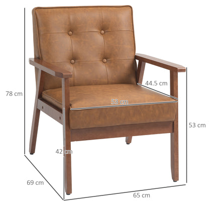 Accent Chair PU Leather Armchair with Armrests for Living Room Brown