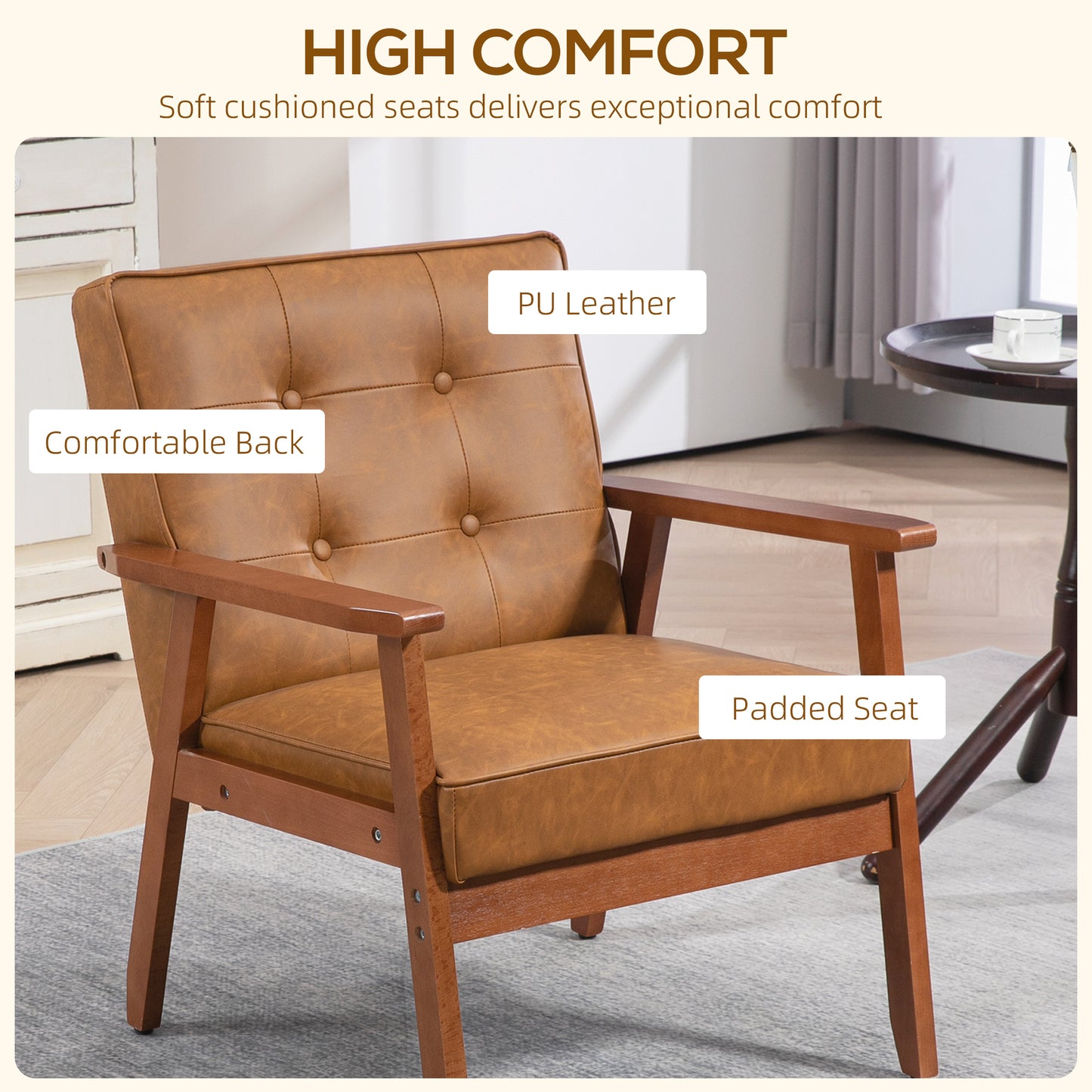 Accent Chair PU Leather Armchair with Armrests for Living Room Brown
