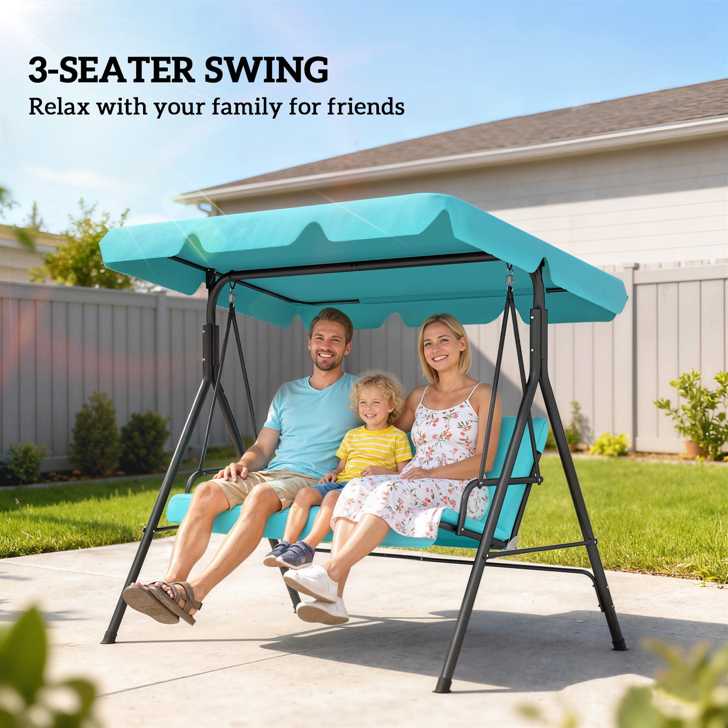 Outdoor Metal Hammock Swing Chair 3-Seater Patio Bench Garden Grey
