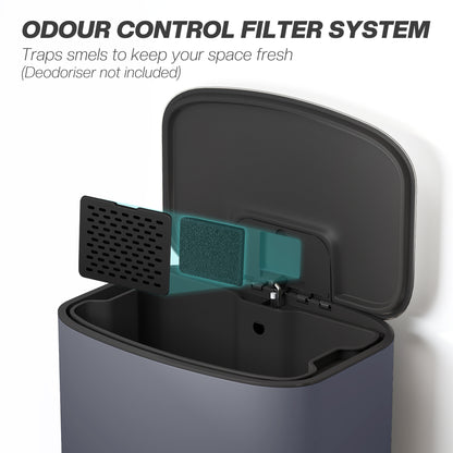 Pedal Bin with Soft-Close Lid, 50L Kitchen Bin with Carry Handle Grey