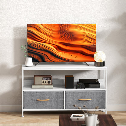 TV Cabinet, TV Console Unit with 2 Foldable Linen Drawers White