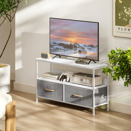 TV Cabinet, TV Console Unit with 2 Foldable Linen Drawers White