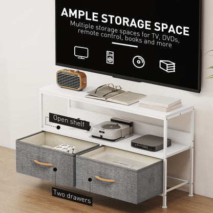 TV Cabinet, TV Console Unit with 2 Foldable Linen Drawers White