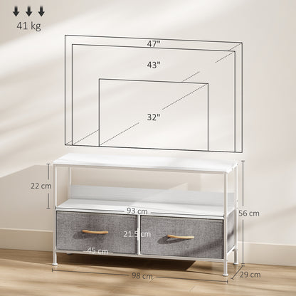 TV Cabinet, TV Console Unit with 2 Foldable Linen Drawers White