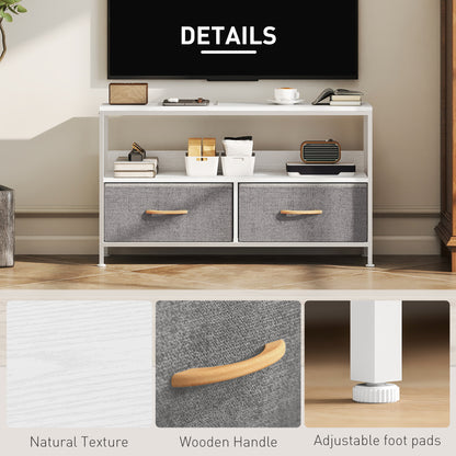 TV Cabinet, TV Console Unit with 2 Foldable Linen Drawers White
