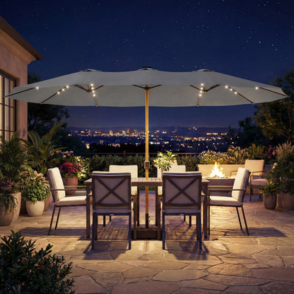 Double Sided Garden Parasol w/ 48 Solar LED Lights 4.6m Light Grey