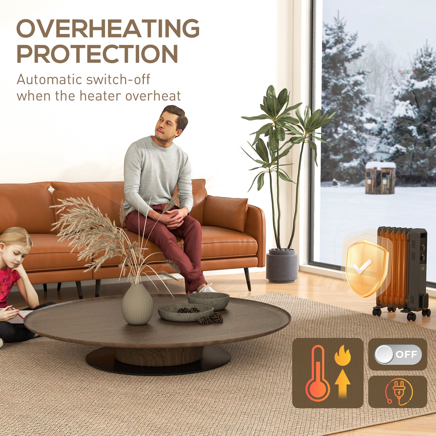 Oil Filled Radiator Portable Heater W/ 7 Fin, 3 Heat Settings Grey