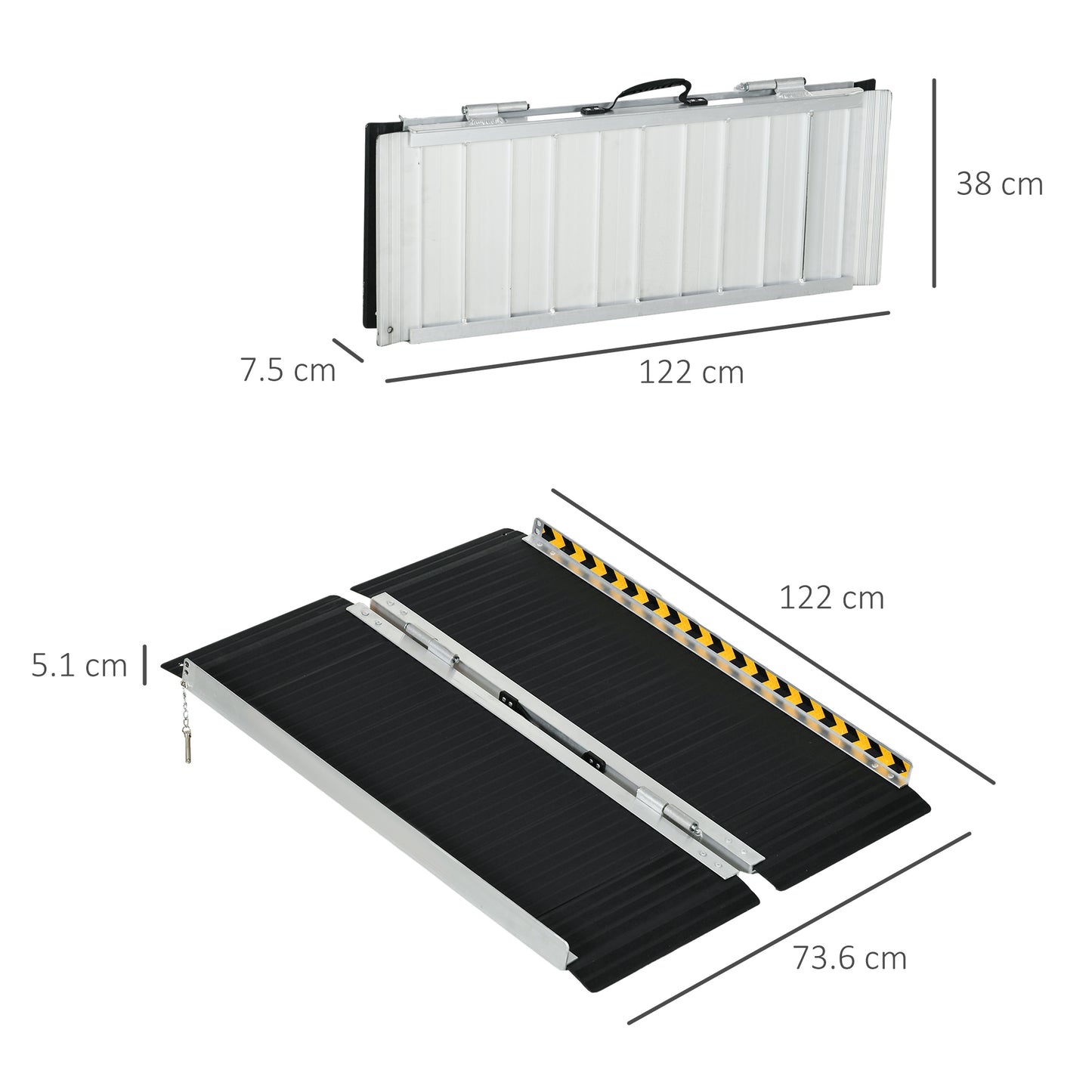 Wheelchair Ramp Folding Aluminium Threshold Ramp w/ Non-Skid Surface, Transition Plates Above & Below , 122L x 73Wcm, 272KG Capacity,