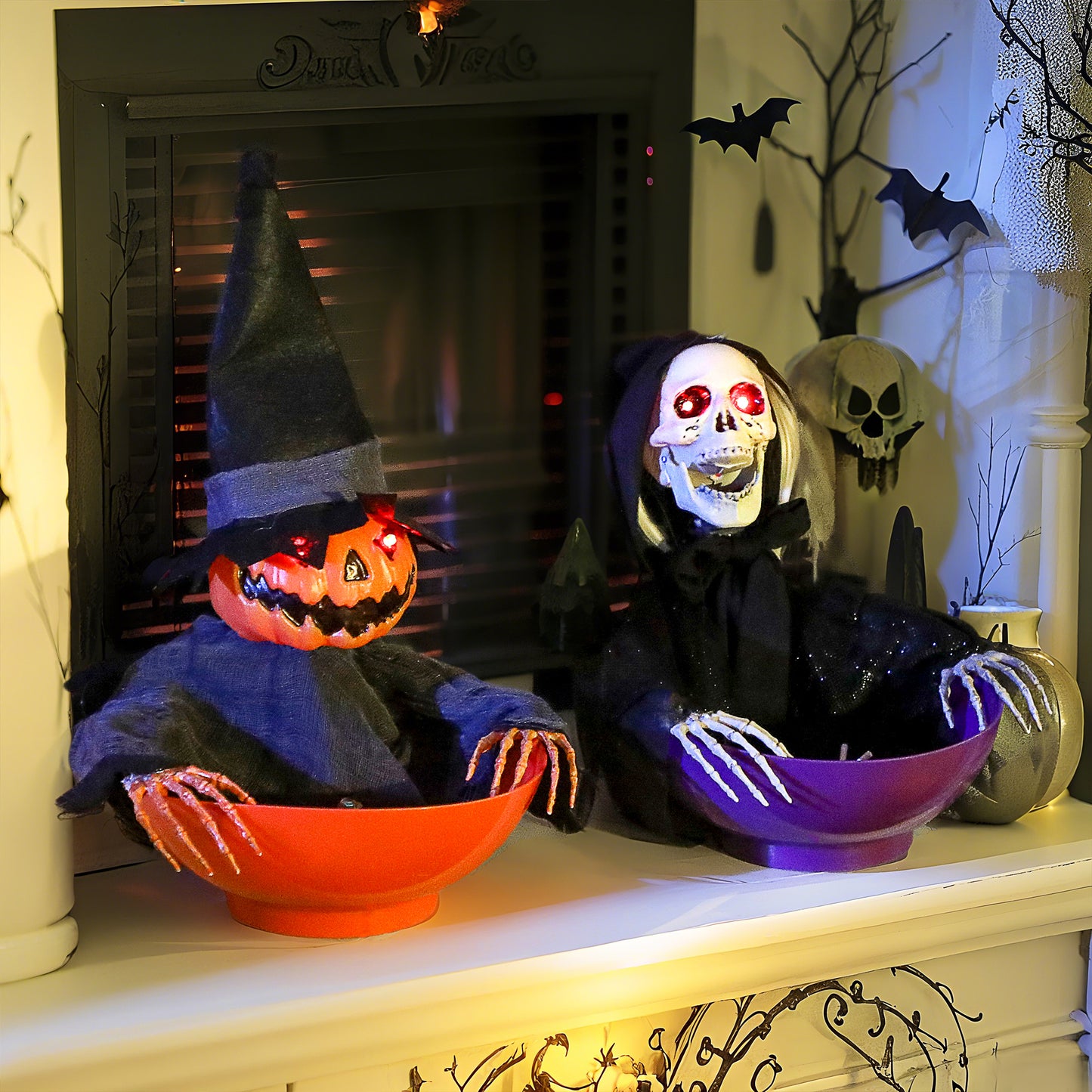 Animated Halloween Skeleton Candy Dish for Party Decoration