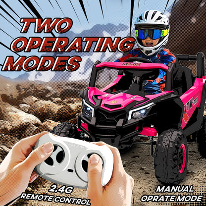 12V Kids Ride On Car, Electric Car for Kids UTV with Remote Control, Slow Start, Suspension System, LED Lights, Music, USB Port, for Boys Girls 3-5 Years, Pink