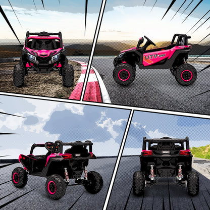 12V Kids Ride On Car, Electric Car for Kids UTV with Remote Control, Slow Start, Suspension System, LED Lights, Music, USB Port, for Boys Girls 3-5 Years, Pink