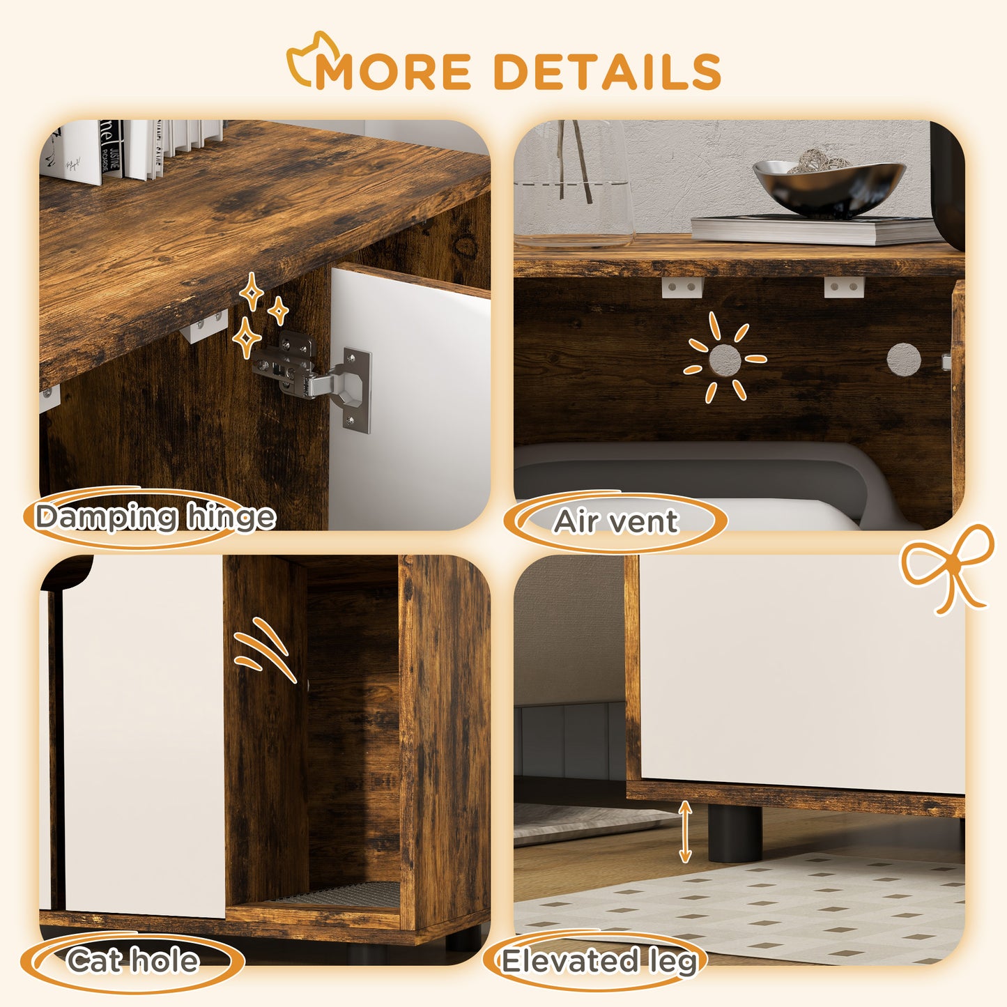 Hidden Cat Litter Box Furniture w/ Sand Drain Pad - Rustic Brown