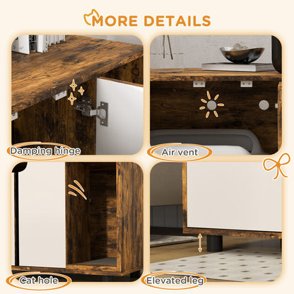 Hidden Cat Litter Box Furniture w/ Sand Drain Pad - Rustic Brown