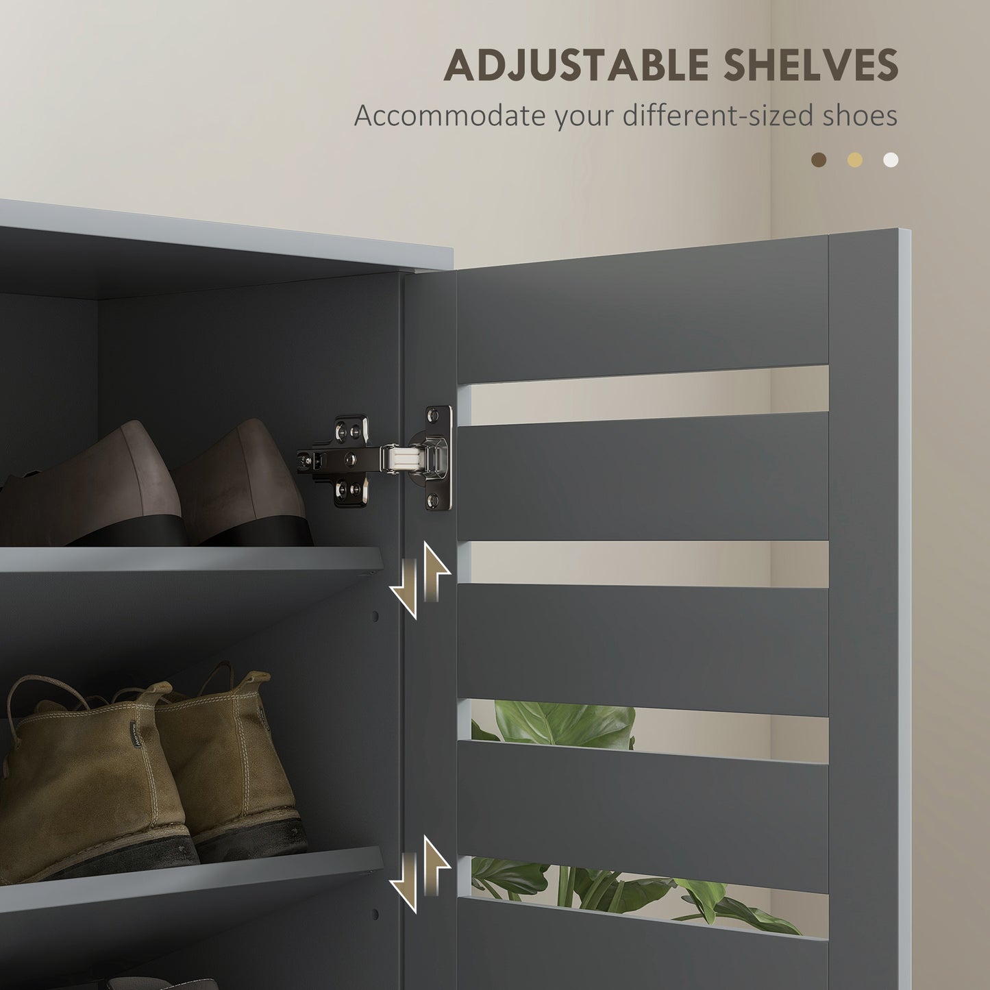 Shoe Storage Cabinet with Slatted Doors for 15 Pairs of Shoes Grey