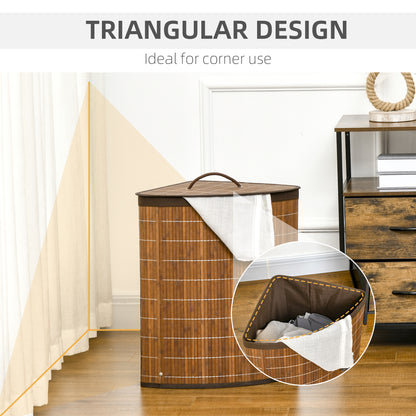 55L Bamboo Corner Laundry Hamper Bamboo Laundry Basket Brown