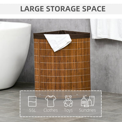 55L Bamboo Corner Laundry Hamper Bamboo Laundry Basket Brown