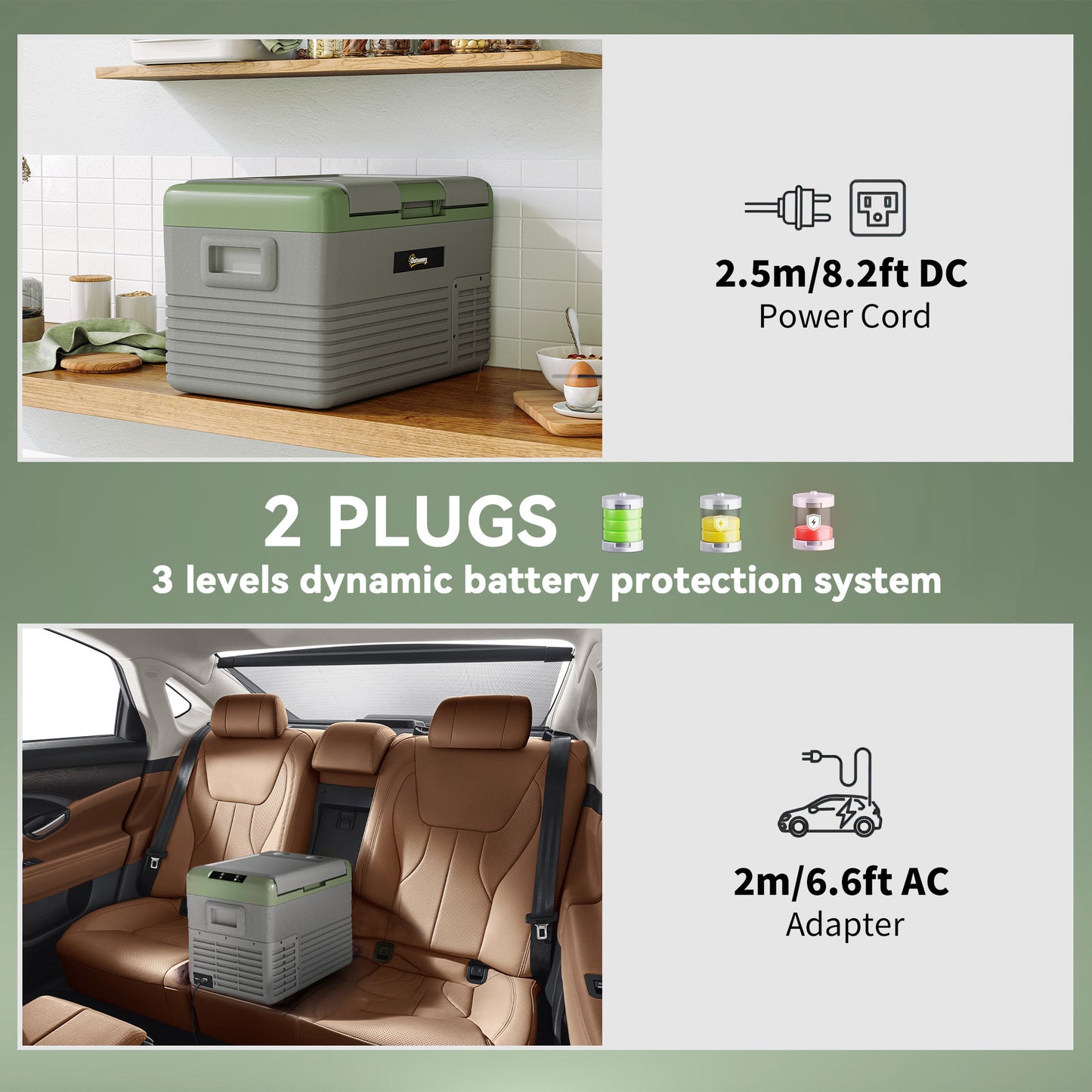 30L Car Refrigerator 12V Portable Freezer for Camping, Light Green