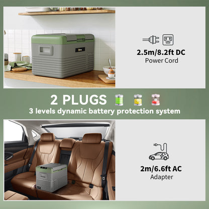 30L Car Refrigerator 12V Portable Freezer for Camping, Light Green
